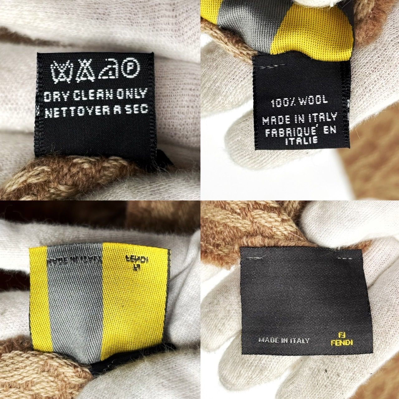 【美品】FENDI フェンディ ズッキーノ柄 ロゴ ウール マフラー ベージュ FENDI フェンディ ズッカ FF ロゴ マフラー ストール ショール
