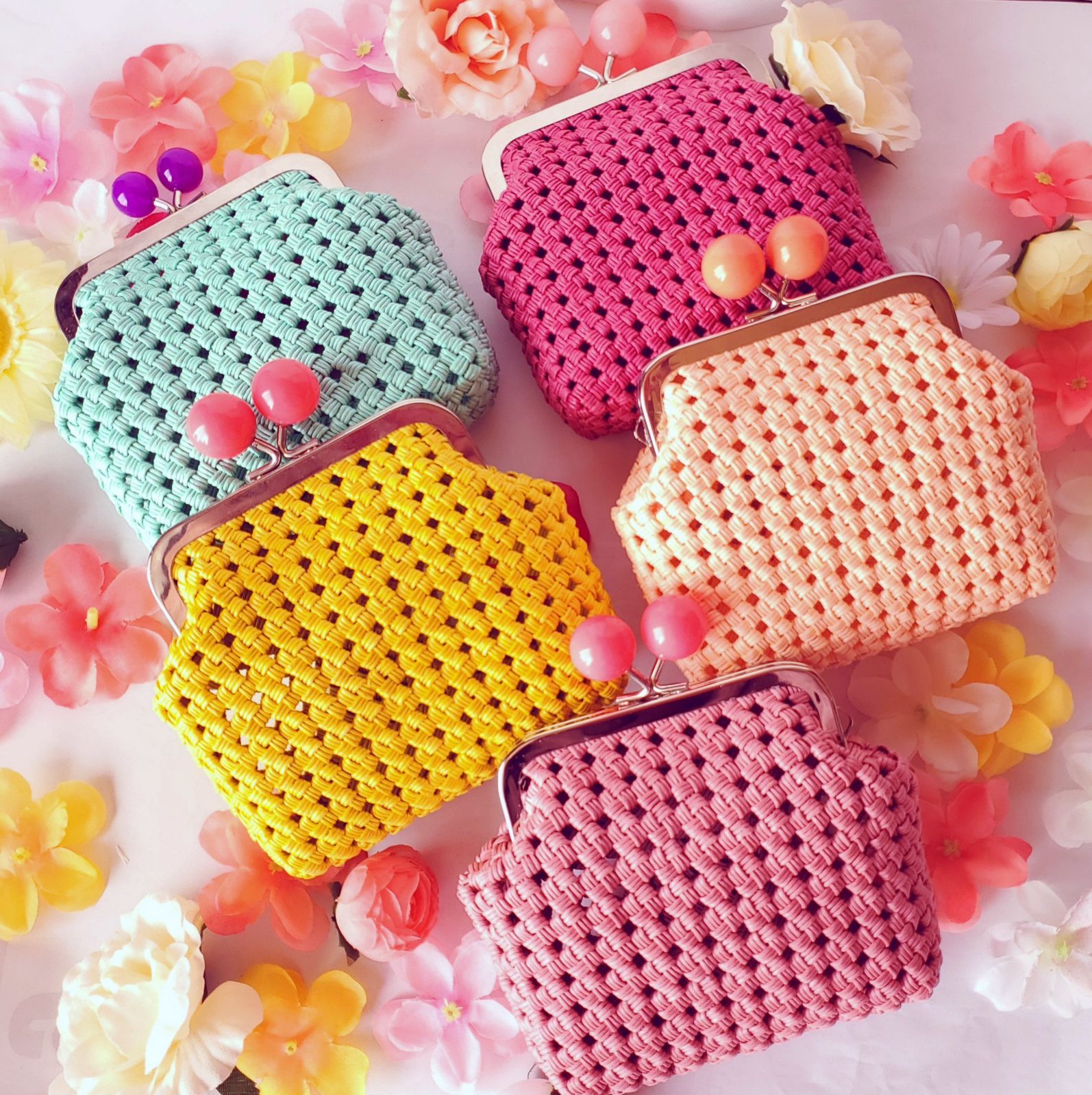 🍬あめ玉口金のがま口ポーチ🍬【無地】クラフトバンド 小物入れ