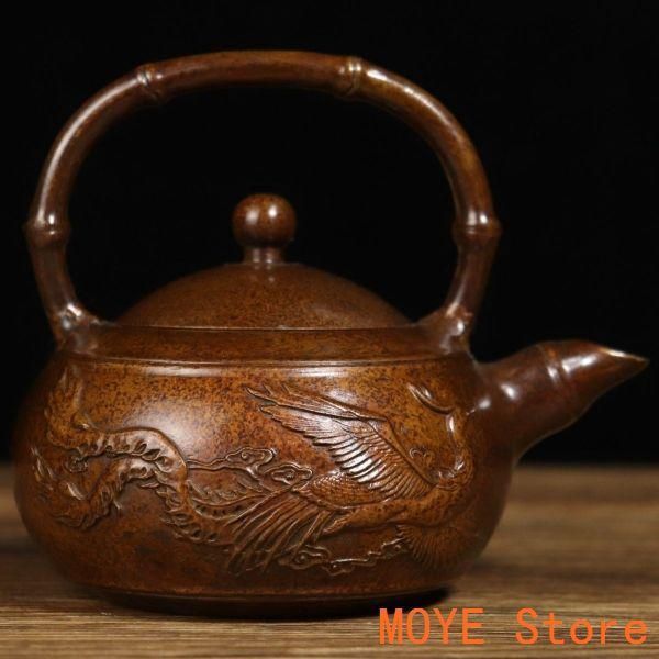 銅 細 工レリーフ龍鳳将軍缶 茶缶茶道具 工芸品 美術品 置物 十二支