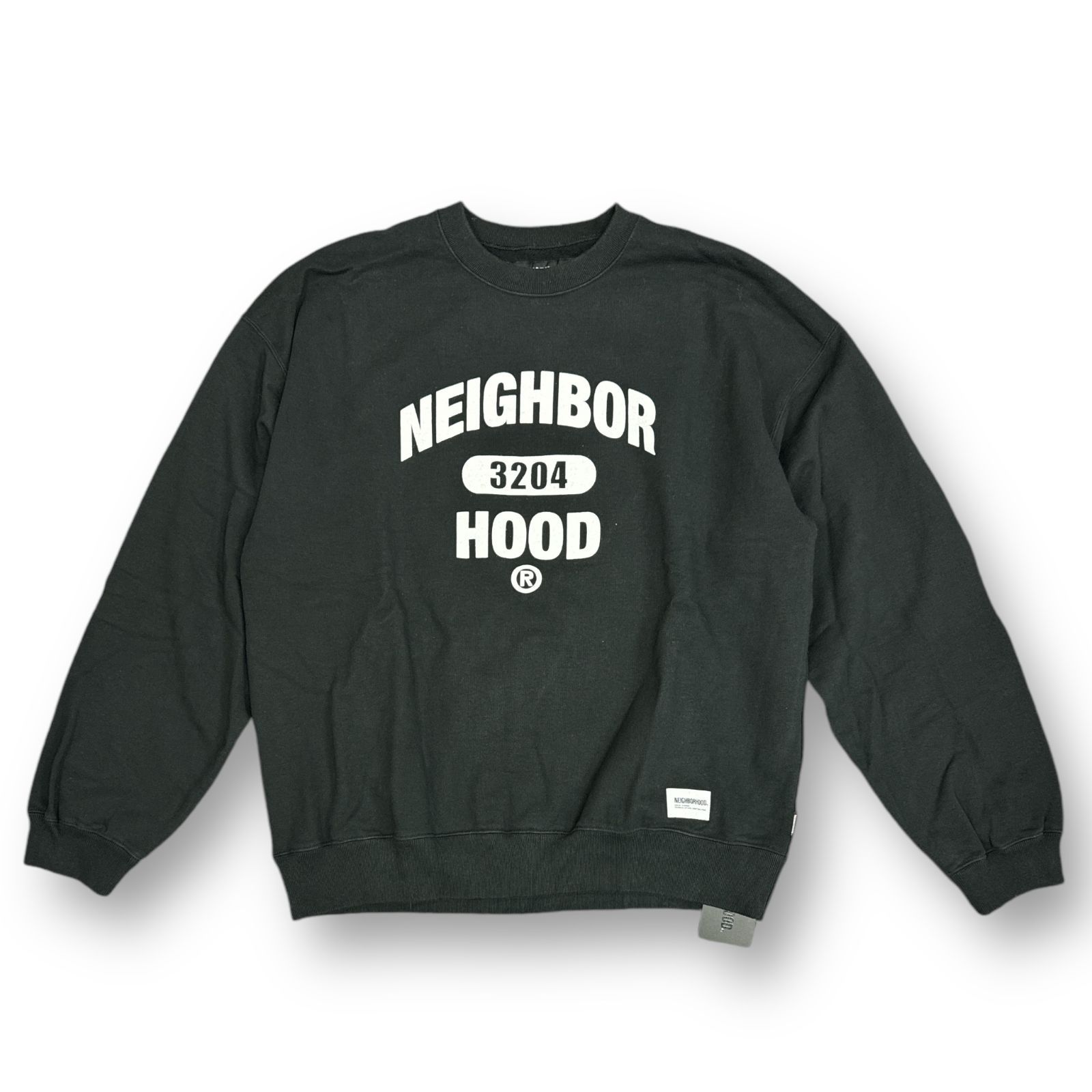 美品 NEIGHBORHOOD 23SS LOGO CREWNECK SWEATSHIRT ロゴプリント クルーネック スウェット トレーナー ネイバーフッド 231FPNH-CSM01 ブラック XL  74273A3