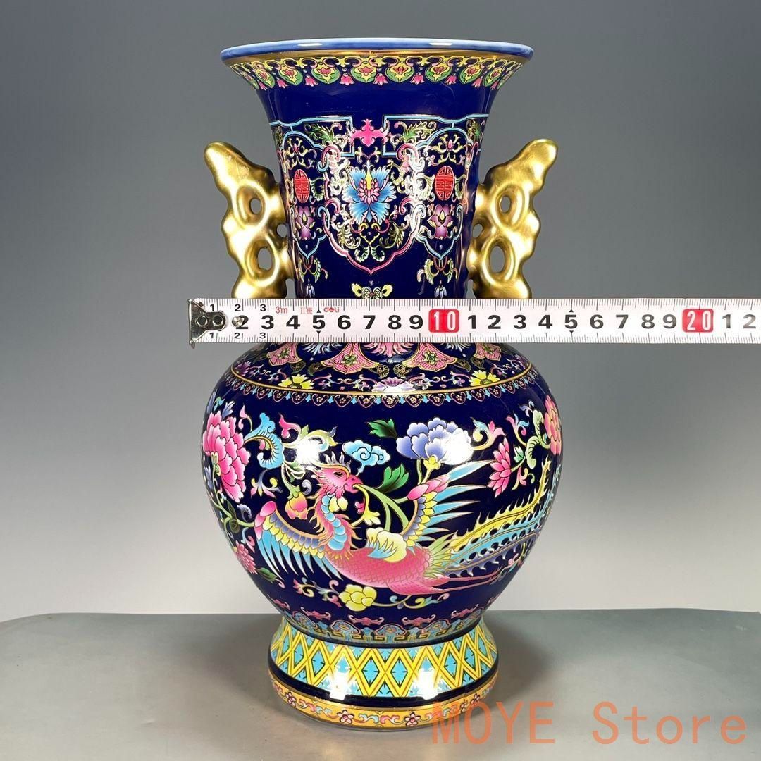 大清乾隆鳳紋両耳賞瓶 景徳鎮 陶磁器 装飾品 現代工芸品 美術品 置物 大清乾隆鳳紋両耳賞瓶 景徳鎮 陶磁器 装飾品 現代