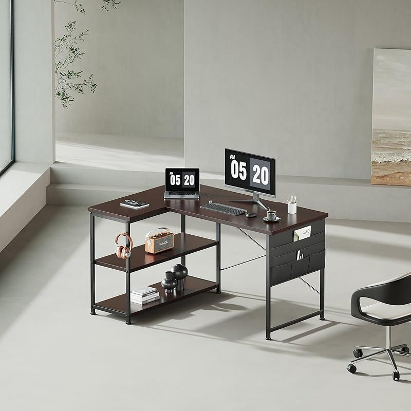YeTom pcデスク 引き出し付き ダークブラウ (ビンテージ, 幅