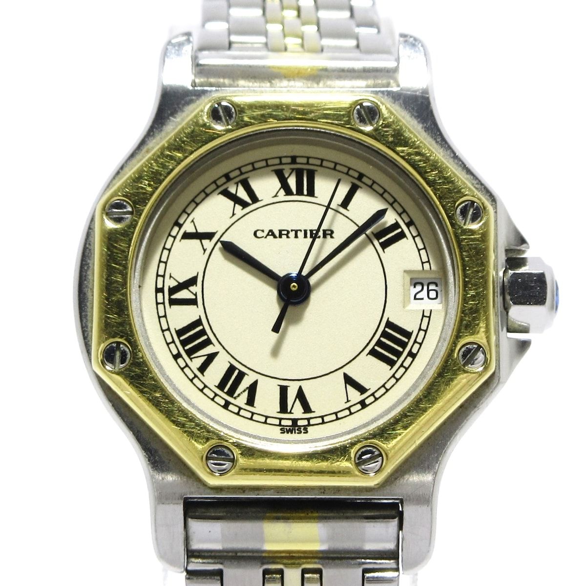 Cartier カルティエ 腕時計 サントスオクタゴンSM レディース SS×K18YG|社外ベルト アイボリー
