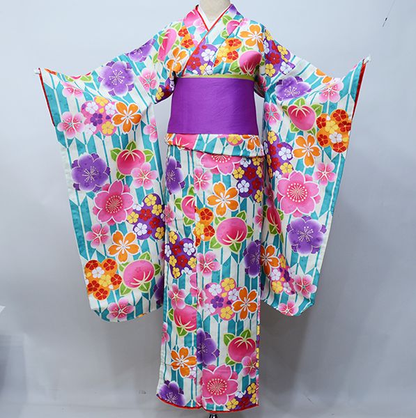 着物 ジュニア用 単品 小町 緑×アイボリー 卒業式 NO34323-4