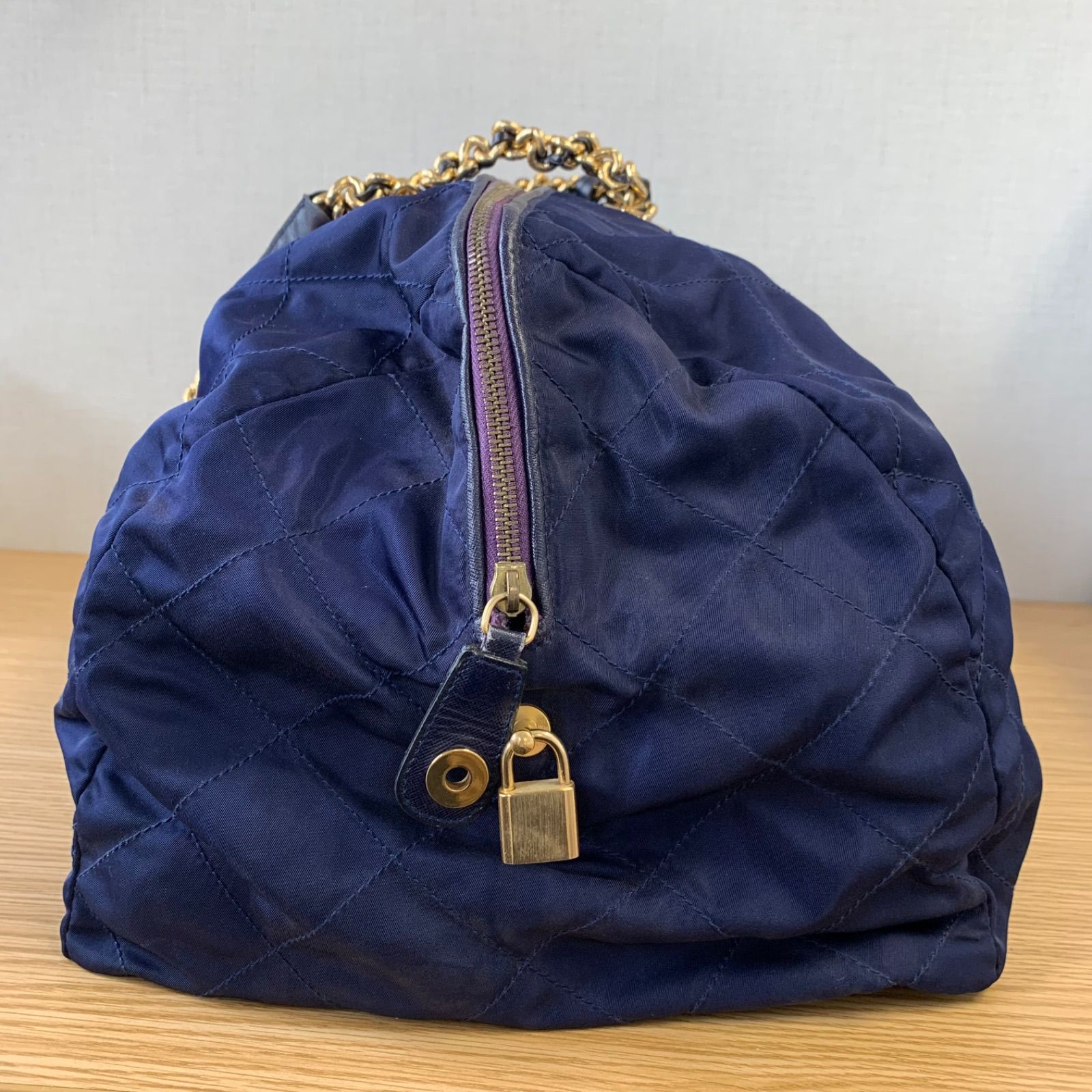 PRADA プラダ ボストンバッグ キルティング ネイビー - メルカリ