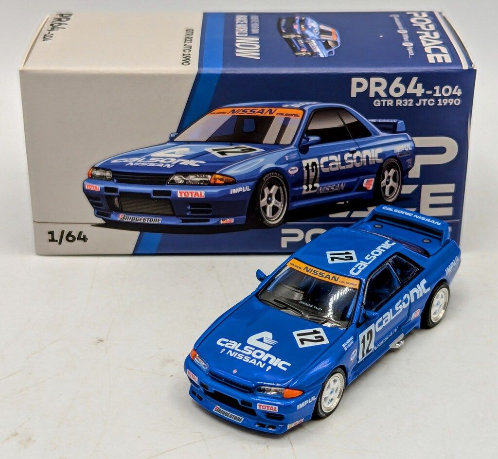 POP RACE 1/64 NISSAN SKYLINE GT-R R32 JTC 1990 CALSONIC #12 PR64