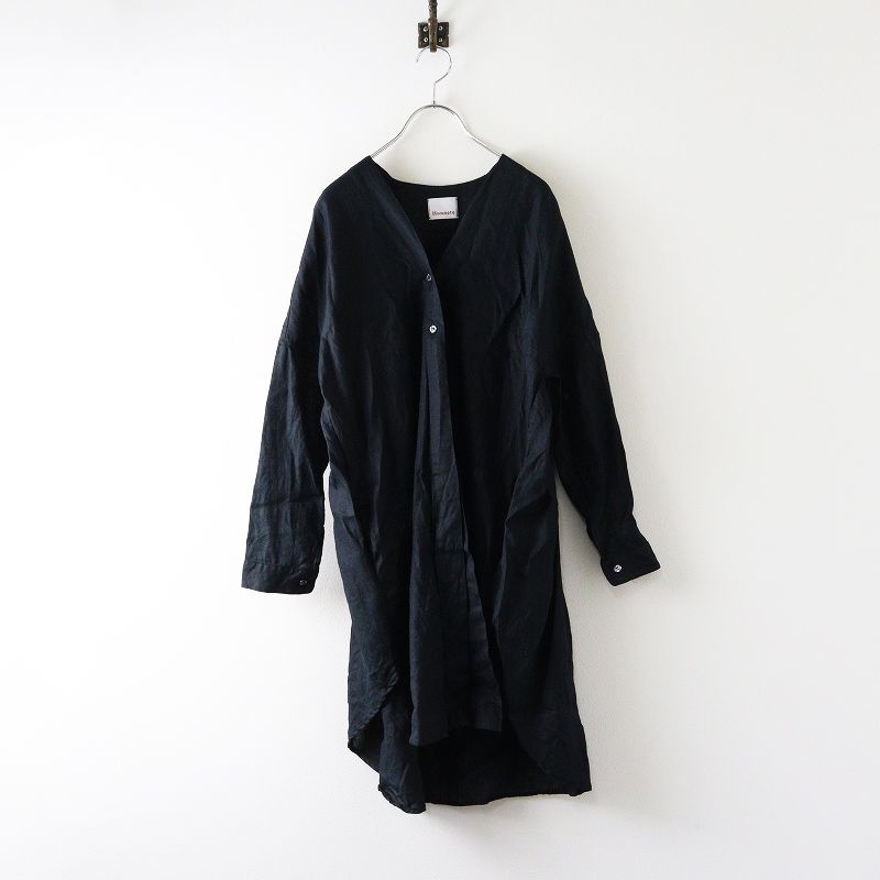 オネット Honnete リネン Ｖネック ワンピース 5｜ブラック トップス 長袖 羽織り 前開き 2400014643107