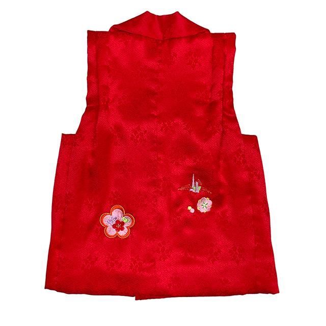 七五三３歳正絹赤色鶴柄の被布(中綿無し） 七五三3歳正絹手縫いの被布（中綿無し）赤色鶴柄