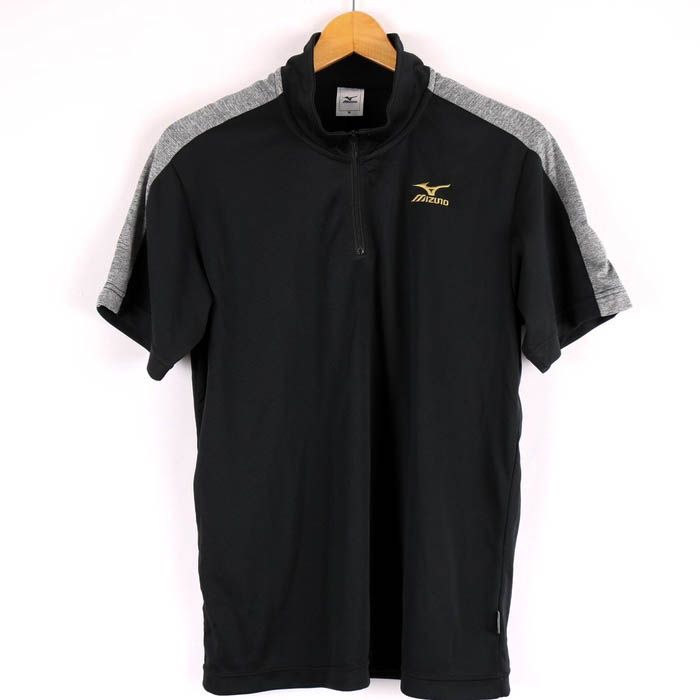 ミズノ 半袖Ｔシャツ トップス ハイネック ハーフジップ スポーツウエア メンズ Mサイズ 黒×グレー Mizuno 【中古】