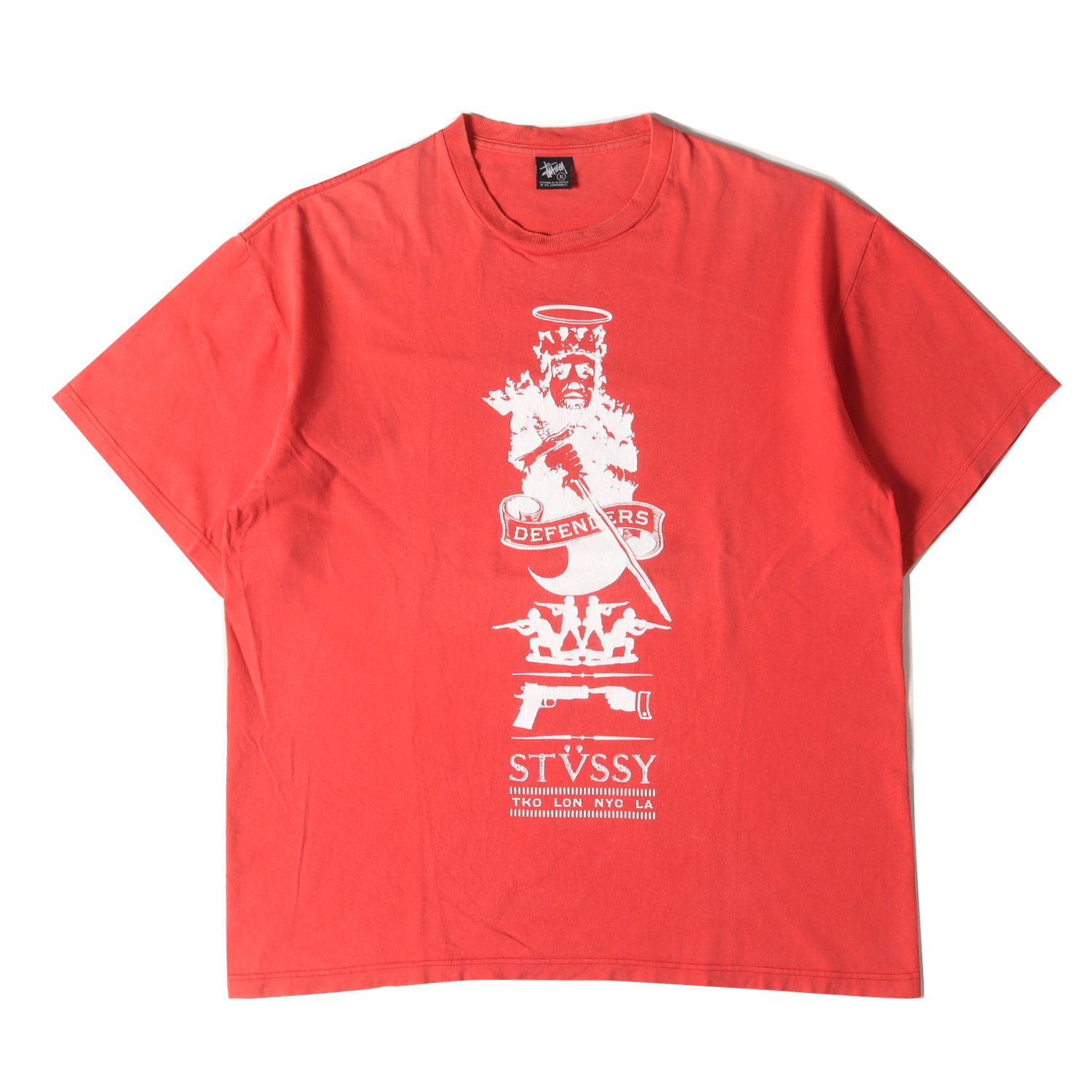 STUSSY ステューシー Tシャツ サイズ:XL 00s 天使 悪魔 グラフィック クルーネック 半袖Tシャツ レッド 00年代 アーカイブ トップス カットソー【メンズ】