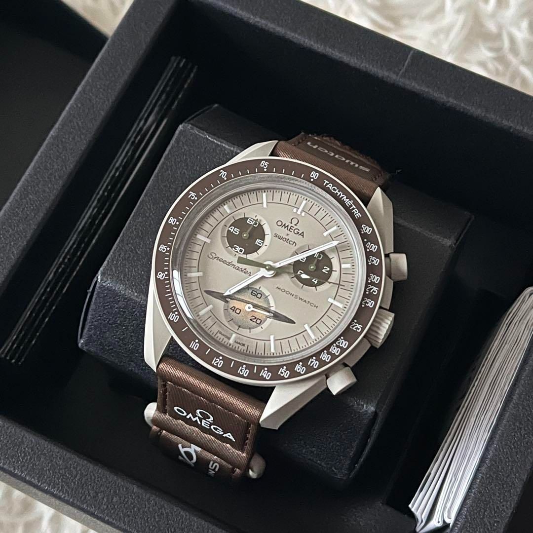 OMEGA × swatch 腕時計 スピードマスター スウォッチミッション トゥサターン クォーツ グレー文字盤 クロノグラフ 保存箱 保証書