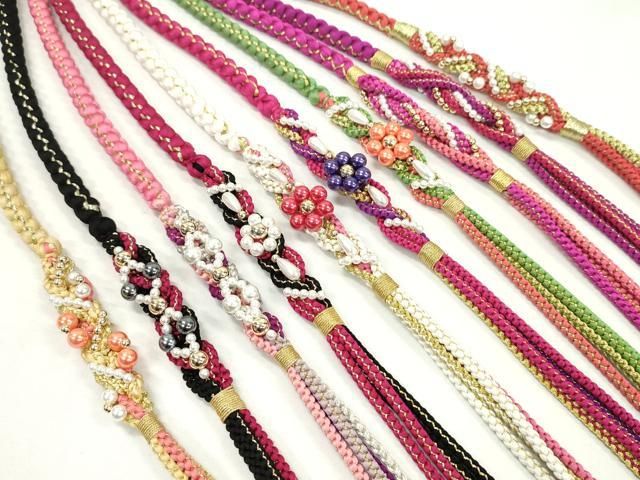 平和屋着物●和装小物 振袖用飾り付き帯締め１０本セット パール 花 金糸 CAAX8210ju