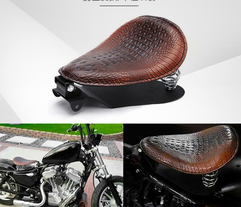 新入荷 2色選択可  オートバイレトロブラウン/黒ワニブラケット + 3 春ブラケットハーレーカスタム革サドルシート Brown n Spring