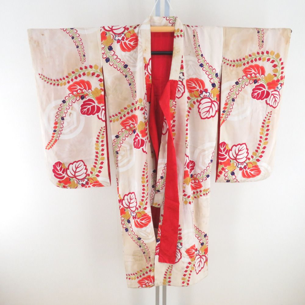 NA761アンティーク子供着物正絹非常に豪華 刺繍たっぷり正絹 着丈95裄丈45