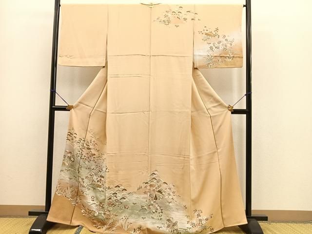 訪問着 松竹梅 流水地紙草花文　暈し染め 金彩　正絹 35b238e2a3132024ac51f25b50052a