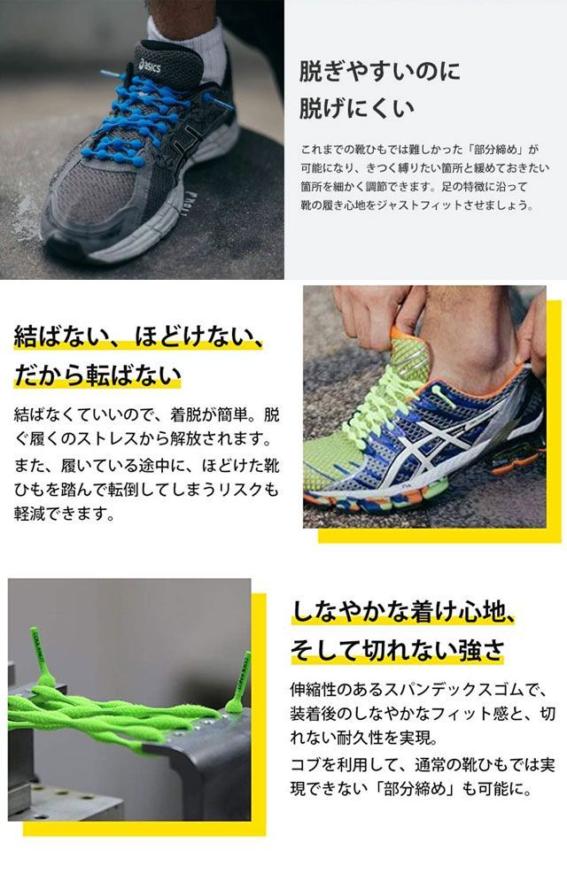 クールノット COOLKNOT 結ばない靴ひも シューレース 靴紐 ほどけない 替え紐 スニーカー 運動靴 HA50A1 長さ：M(50～55cm)  メルカリ