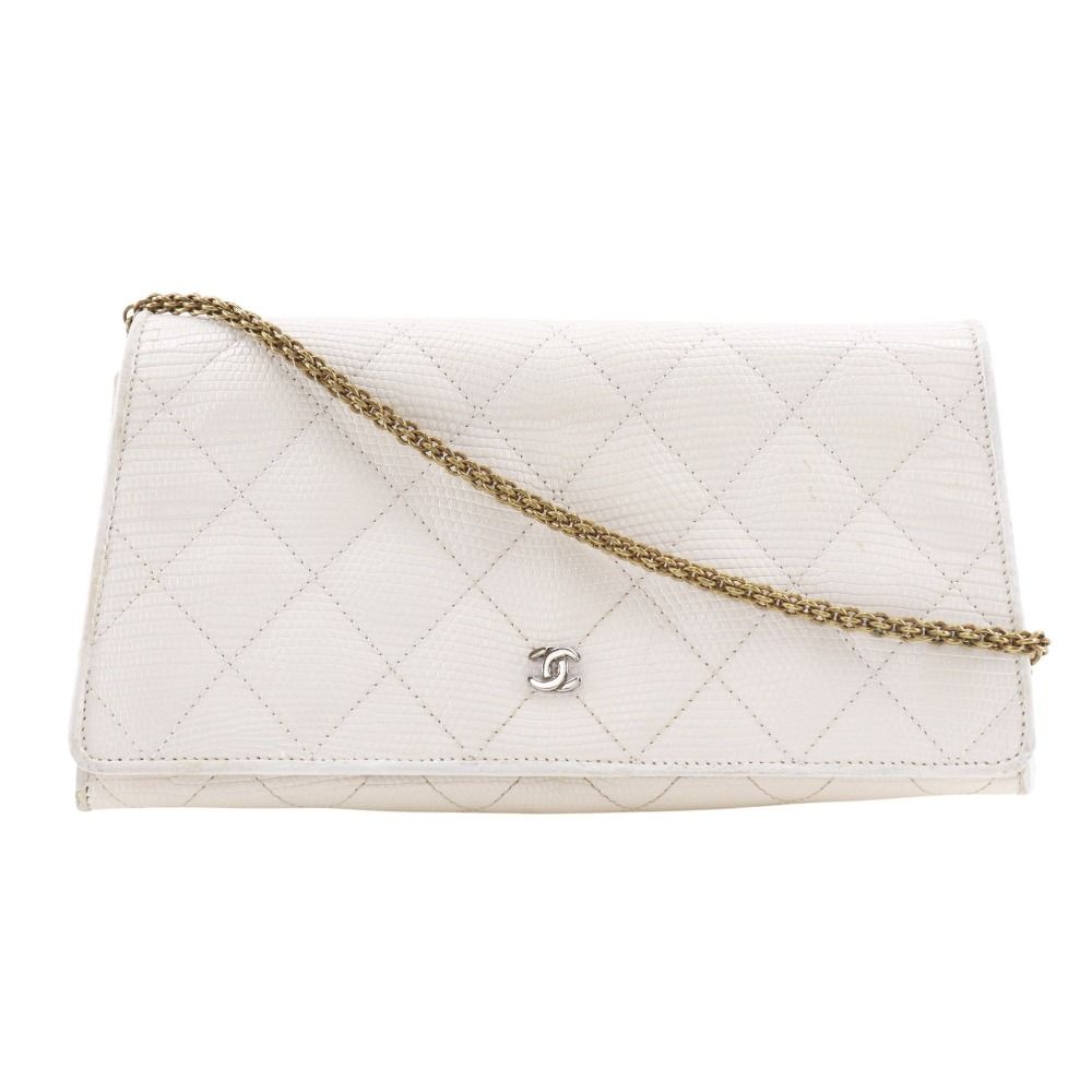 CHANEL シャネル チェーンショルダー マトラッセ ココマーク リザード 白 レディース ショルダーバッグ