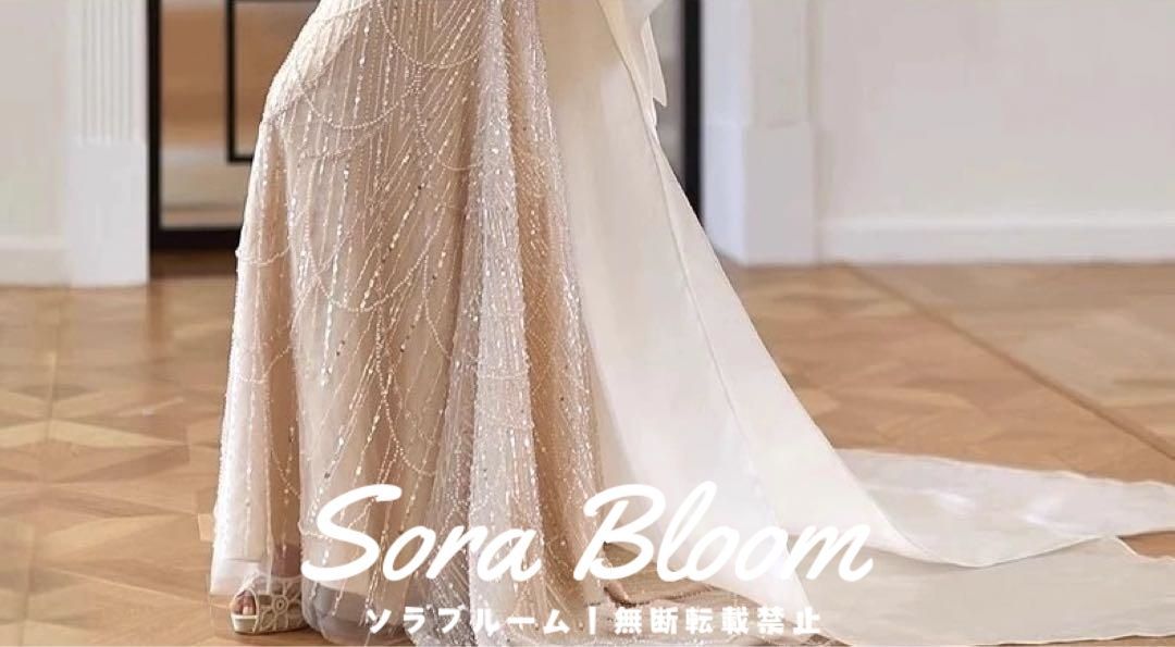 新品・未使用】パールにビジューの美しいオフショルリボン 新品・未使用】パールにビジューの美しいオフショルリボン