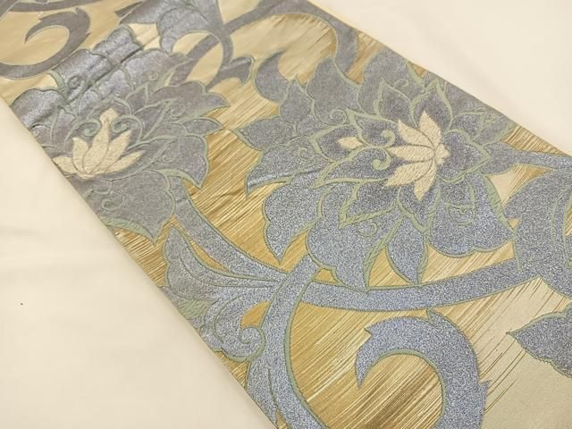 平和屋着物◎六通柄袋帯 唐織 更紗花文 銀糸 正絹 逸品