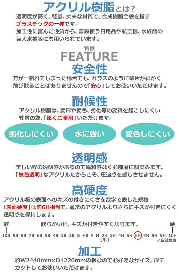 アクリルシート アクリル板 キャスト板 耐擦傷加工 約横2440mm×縦