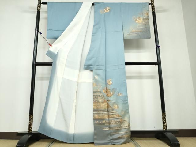(葉月市❷) No.2453 未使用正絹作家物金彩古典楽器柄訪問着　落款　美品 平和屋着物□訪問着 駒刺繍 枝花文 金彩 正絹 逸品 未使用
