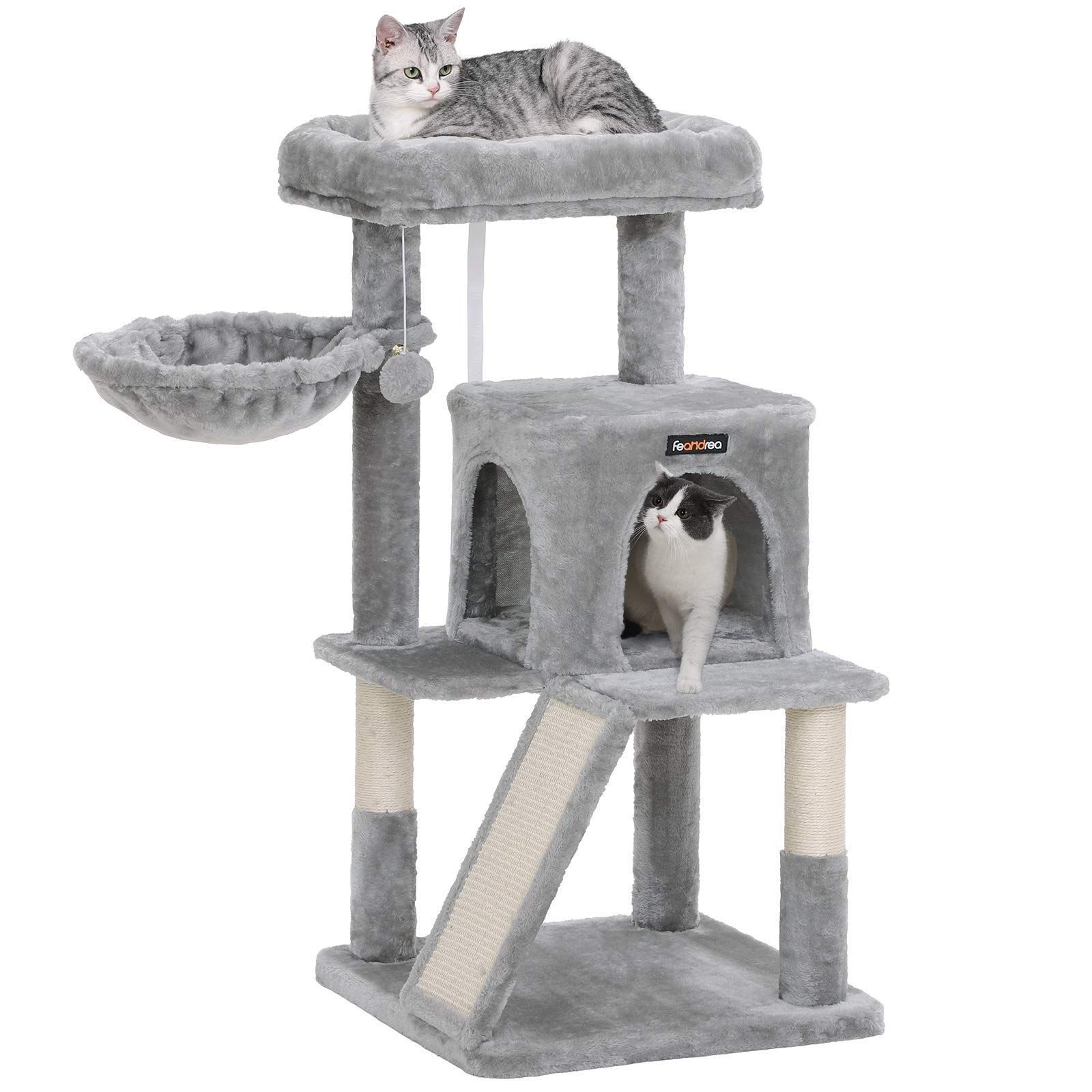 広いハウスと多頭飼い 安定性 天然サイザル ハンモック耐荷重10KG 96CM 大型猫 キャットタワー PCT51W FEANDREA
