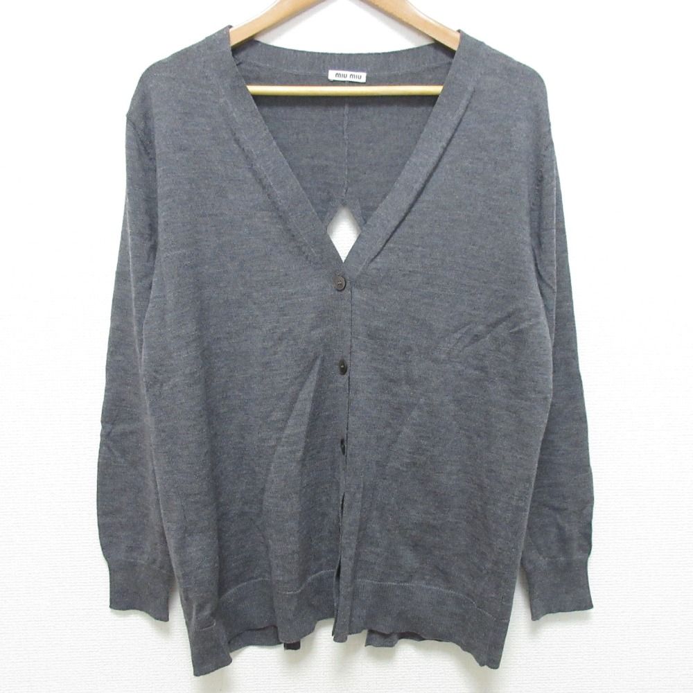 miumiu ミュウミュウ バックオープン Vネックカーディガン サイズ42 グレー レディース 古着