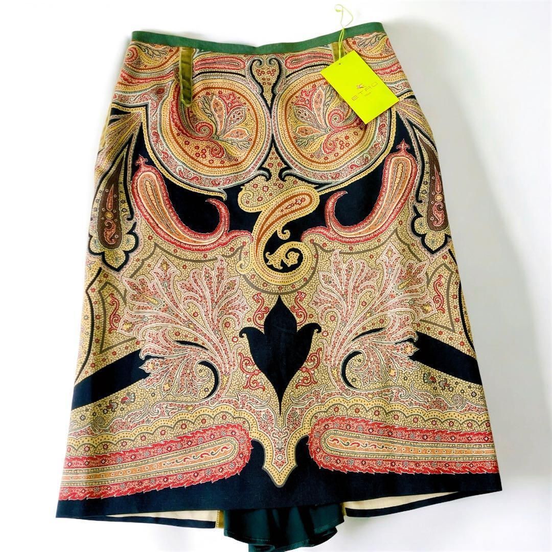 一点 ETROエトロ L〜XL 絹 ペイズリー柄スカート レディース 総柄 珍
