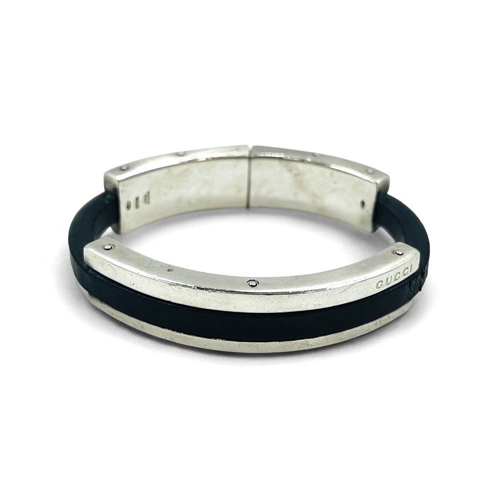 GUCCI レザー シルバー バングル ブレスレット Silver 925