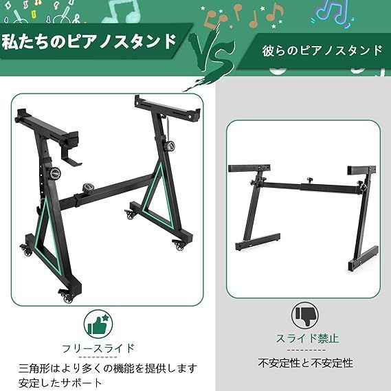 Rxakudedo キーボードスタンド キャスター キーボードスタンド z