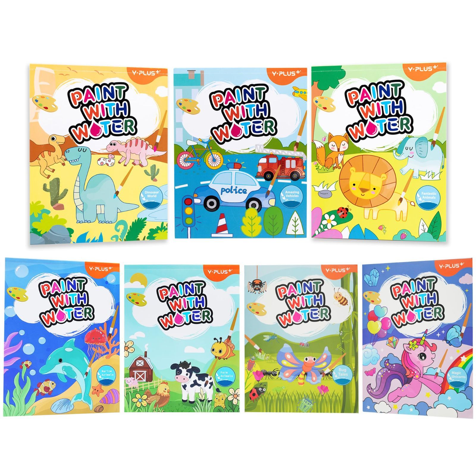 2-4歳の子供用水彩画用紙 1-3歳 何回でもぬれる塗り絵 幼児向け水塗り絵 筆付きの絵画手工芸ギフト YPLUS 7つのテーマ