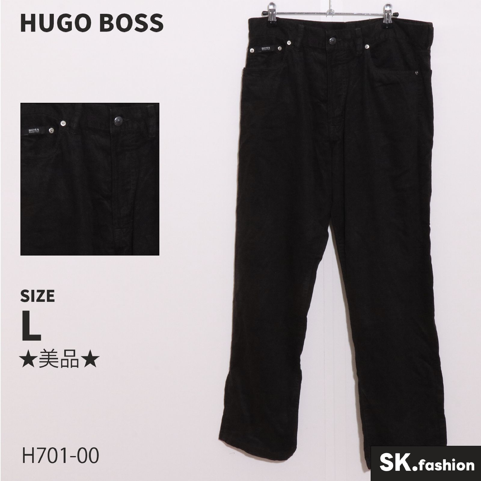 ☆美品☆ HUGO BOSS ヒューゴボス パンツ ワイド デニム レザーパッチ 