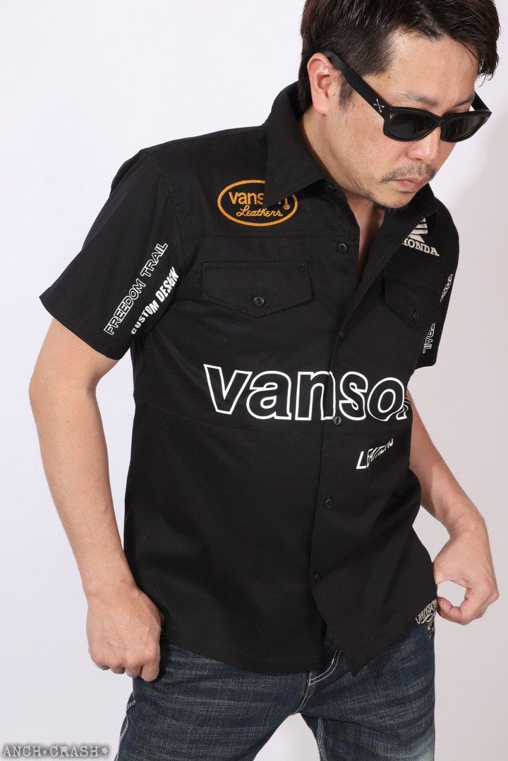 VANSON HONDA ツイル半袖シャツ HRV-2510 バンソン ホンダ 刺繍