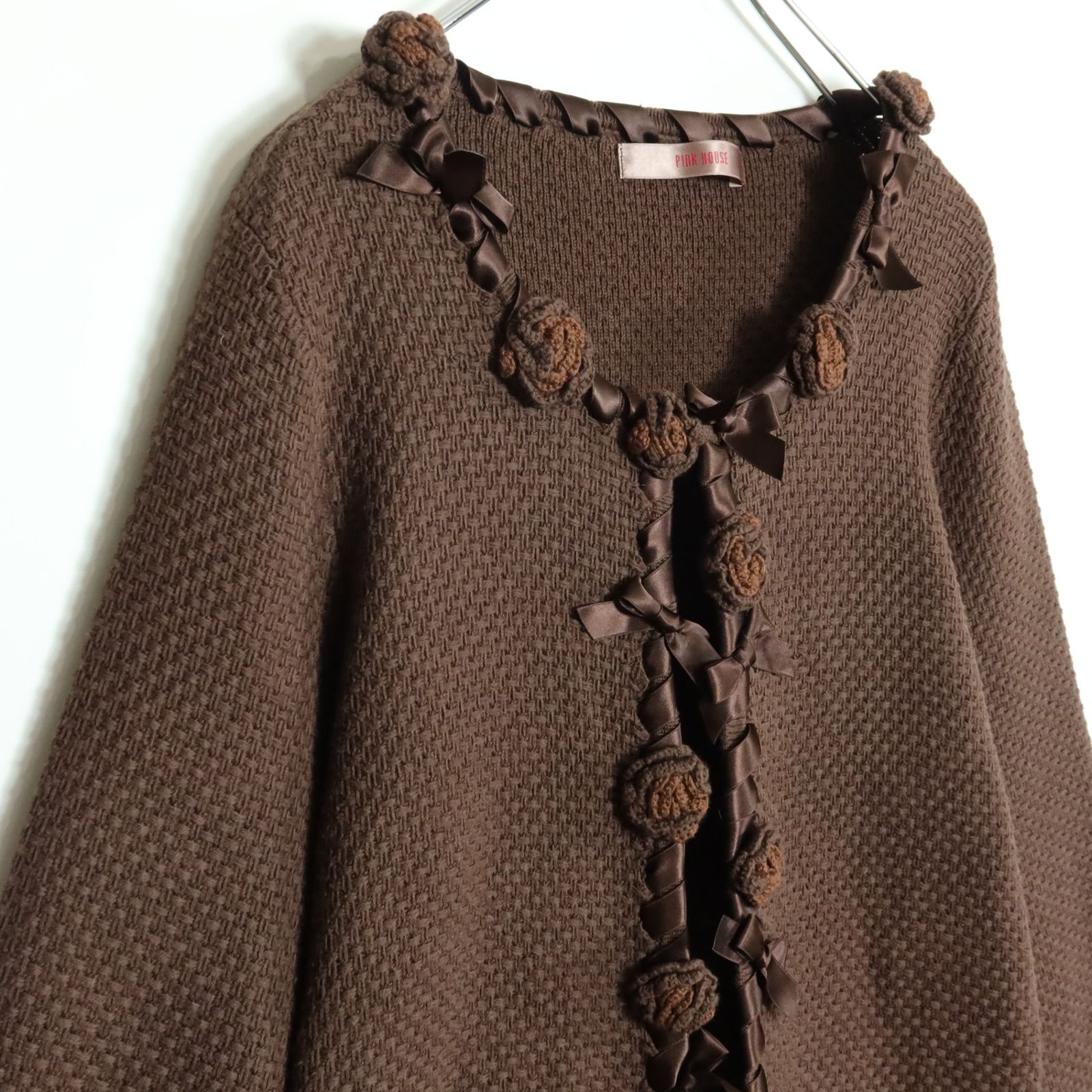 美品】ピンクハウス☆モチーフ&サテンリボン♪ニットカーディガン は