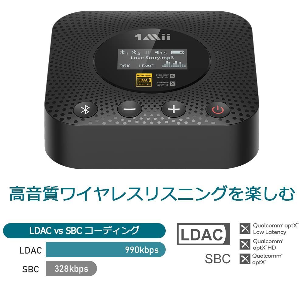 1Mii Bluetooth レシーバー LDAC APTX HD APTX LL 低遅延 AAC SBC オーディオ 対応 ブルートゥース 受信機 3.5mm イヤホンジャック AUX RCA 光 同軸 出力 DAC Bluetooth 5.1 Hi-Fi