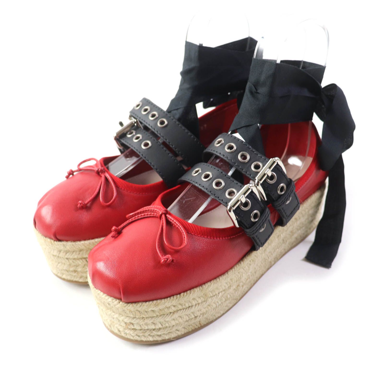 未使用品☆MIUMIU ミュウミュウ エスパドリーユ リボン付 ベルト 