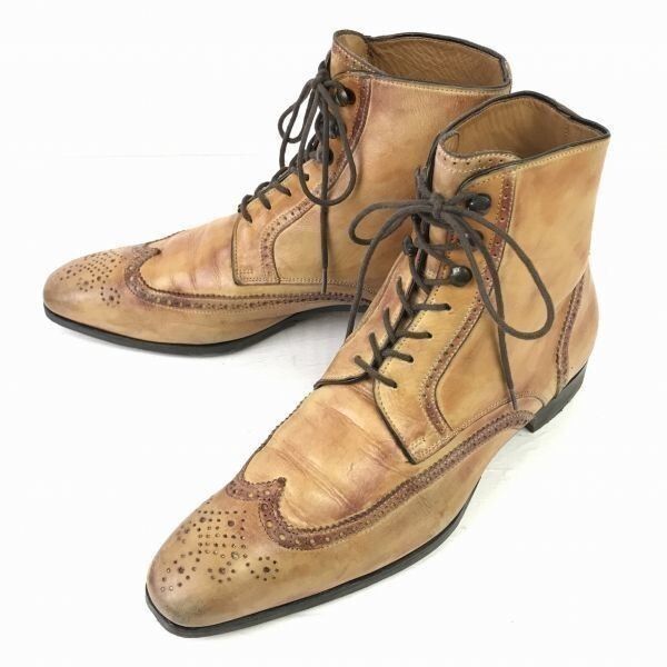 80s-90s 欧州ビンテージ オールレザー 職人ハンドメイド 本革 マッケイ製法 カントリーブーツ 7 25.5 キャメル Vintage boots◆WB24-1
