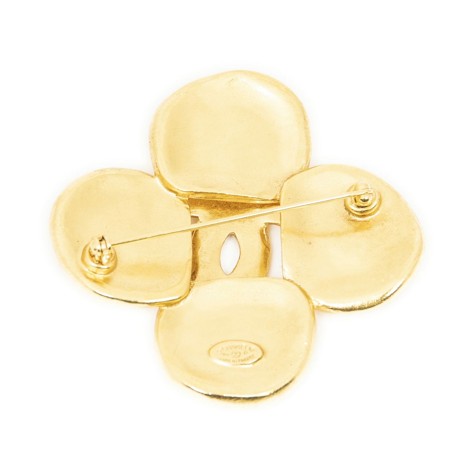 CHANEL シャネルCCクローバーブローチ金金メッキA