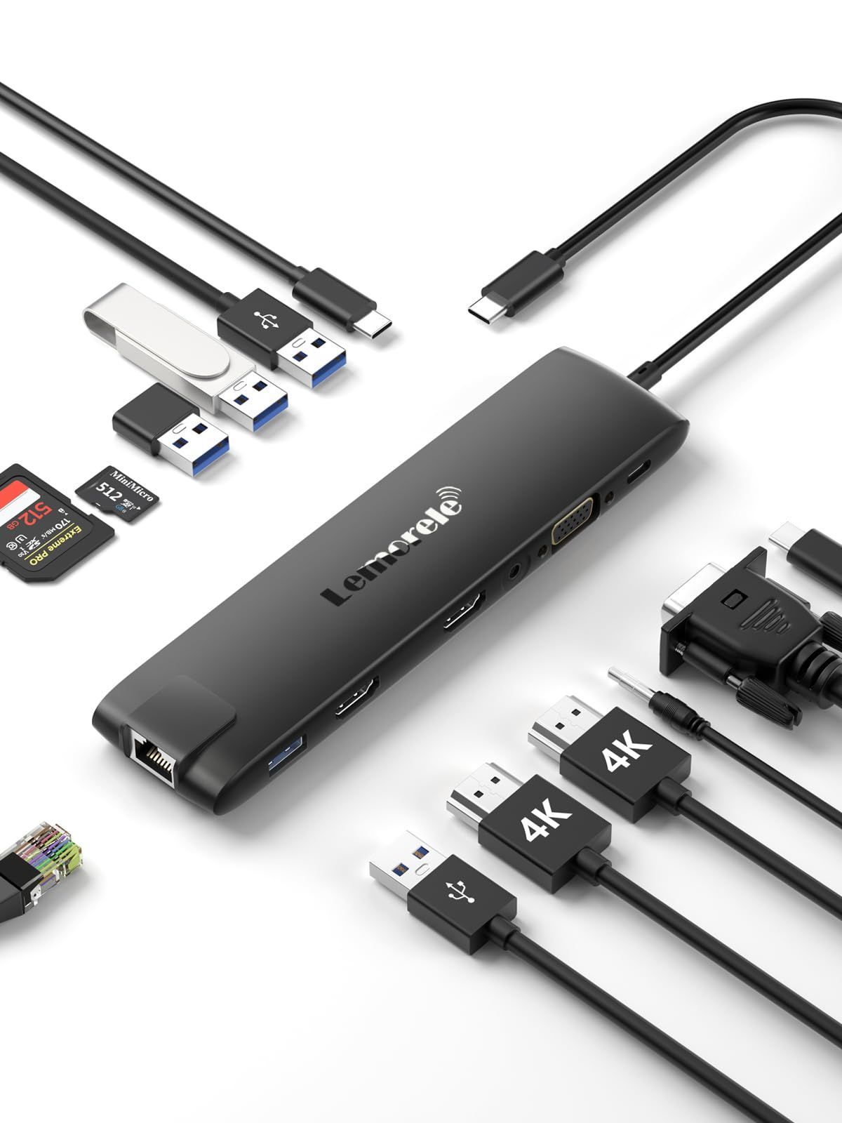 【新着商品】ドッキングステーション MST USB C ハブ 13-IN-1 Lemorele USB3.0 ハブ 2 HDMI 4K@30Hz HDMI出力 VGA 3.5mmサウンドポート Type-Cアダプター 2*USB 3.0ポート 2.0USB A