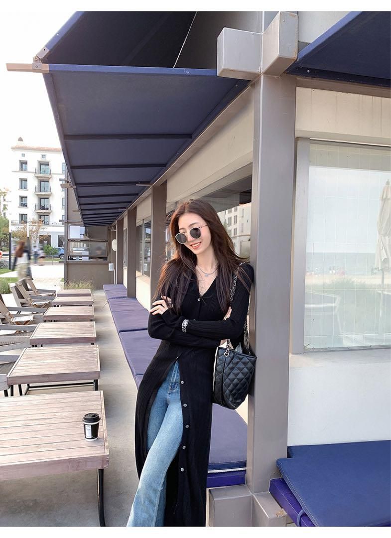 春のお出かけVネックセクシーロングカーディガン