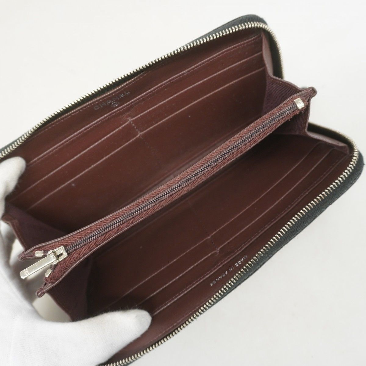 5ge5654-h】シャネル 長財布 マトラッセ キャビアスキン ブラック  