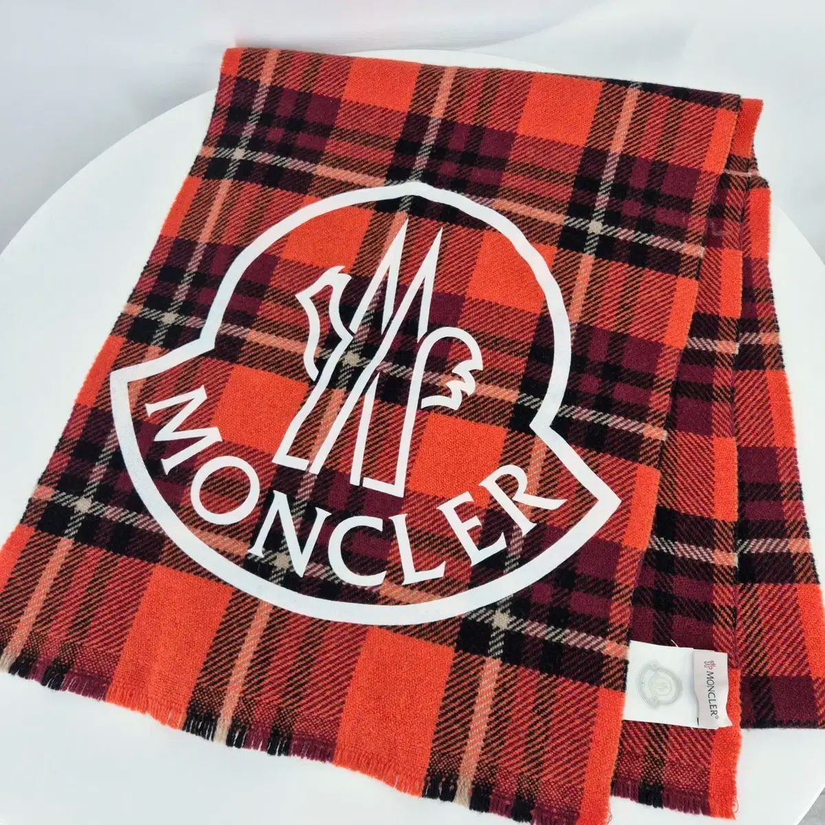 100 %本物 MONCLER モンクレール ロゴ ウール チェック マフラー