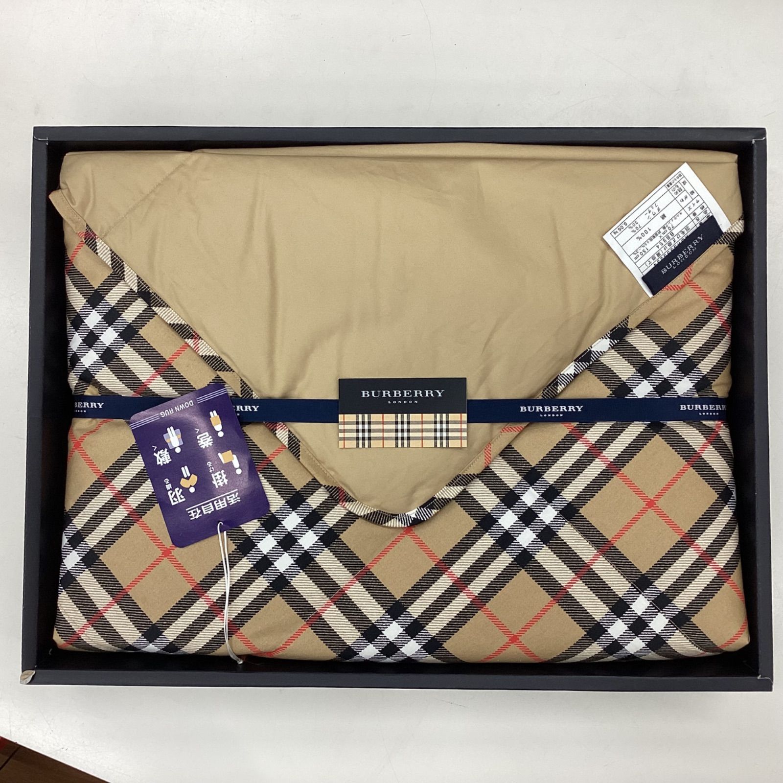 ♥品 バーバリー BURBERRY ダウンキルティングブランケット 羽毛ひざ掛け 70cm ✕150cm 日本製 き MS0043