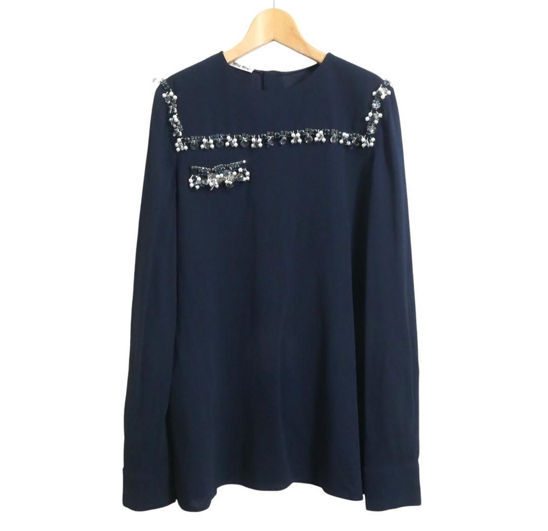 Miuページ 美品 MIU MIU ミュウミュウ サイズ40 ビジュー 装飾 バックボタン