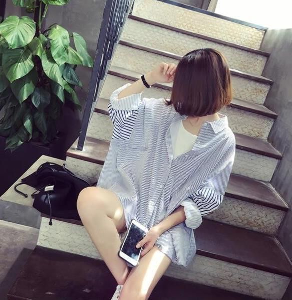 シャツ レディース トップス 長袖 ストライプ ルーズ シルエット ゆったり カジュアル おしゃれ 春 秋 韓国 sm27941 シャツ レディース トップス 長袖 ストライプ ルーズ シルエット