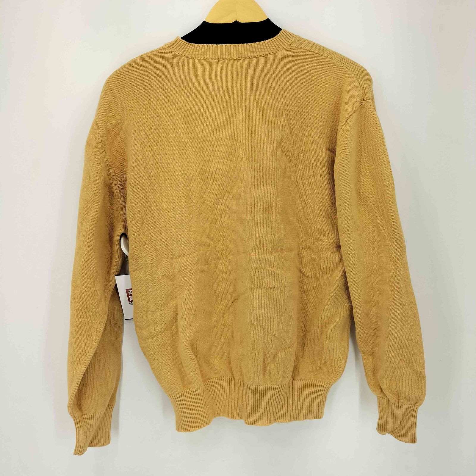 【新品】papasパパス 90sフロントロゴ入りコットンクルーネックニット白 コットンアルパカローゲージ クルーネックセーター（MENトップス