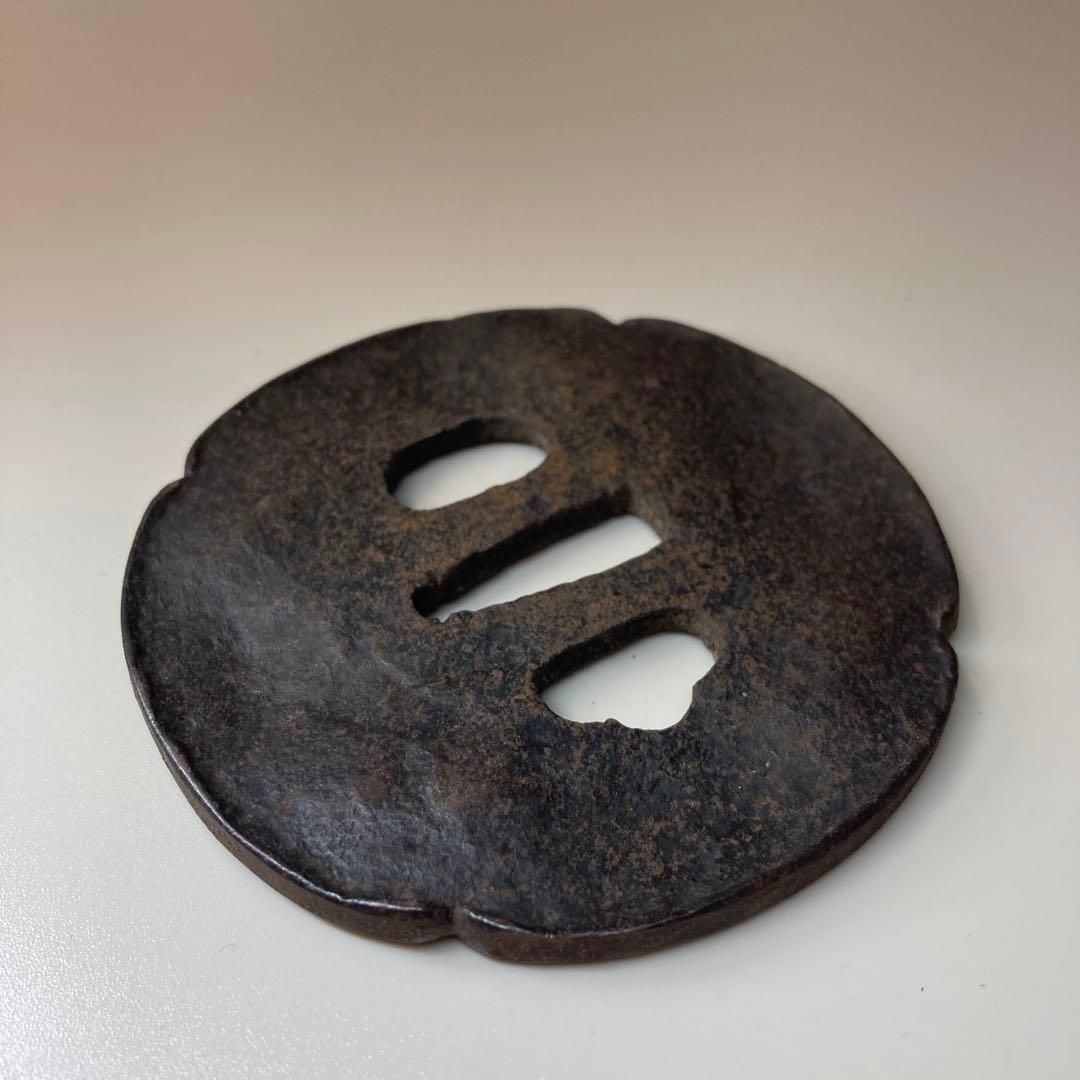 時代鉄地木瓜形鍔 貴重小道具認定書付 127g 東Y6-0216☆2Fトヒルト