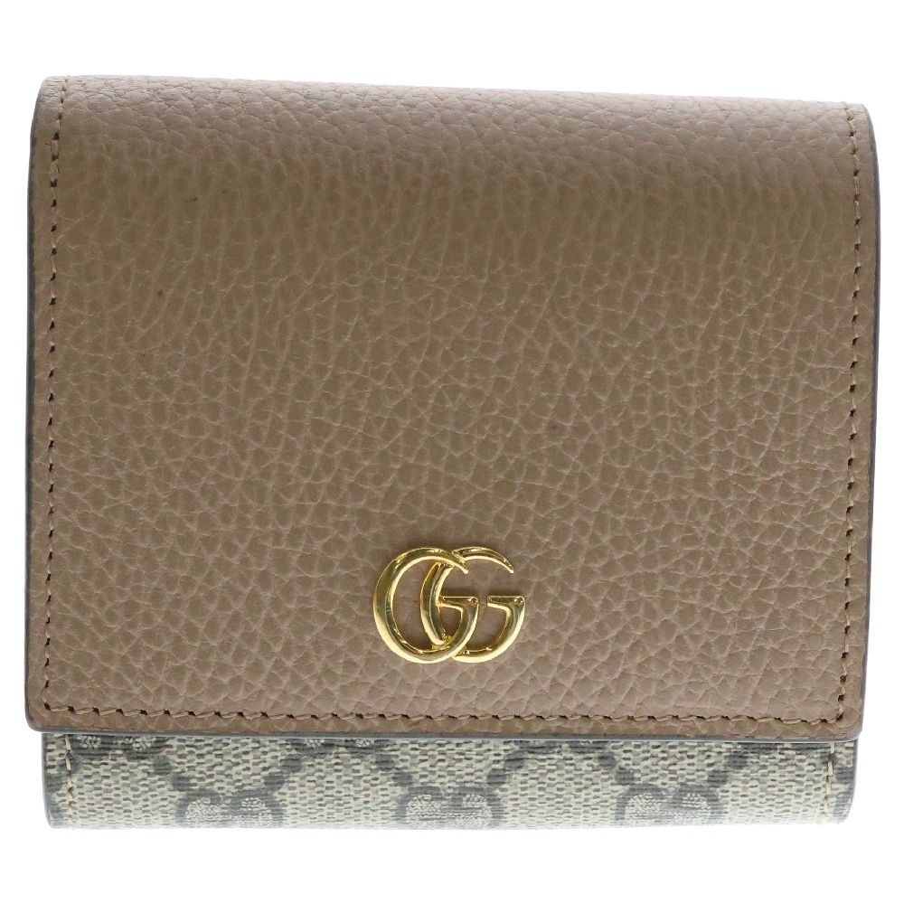 GUCCI グッチ GGスプリーム ミディアムウォレット 二つ折り財布 ピンク×ベージュ PVCレザー 598587
