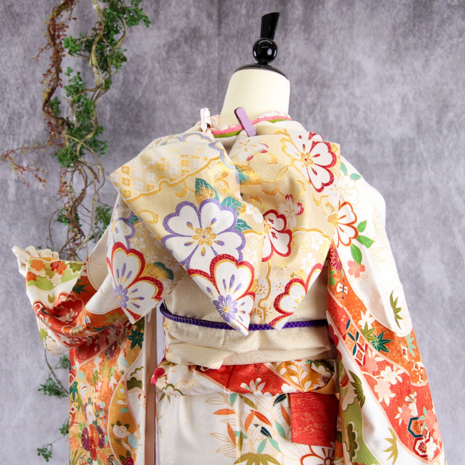 振袖フルセット 振袖セット 振袖 Mサイズ 中古 白×新古典 美品 成人式