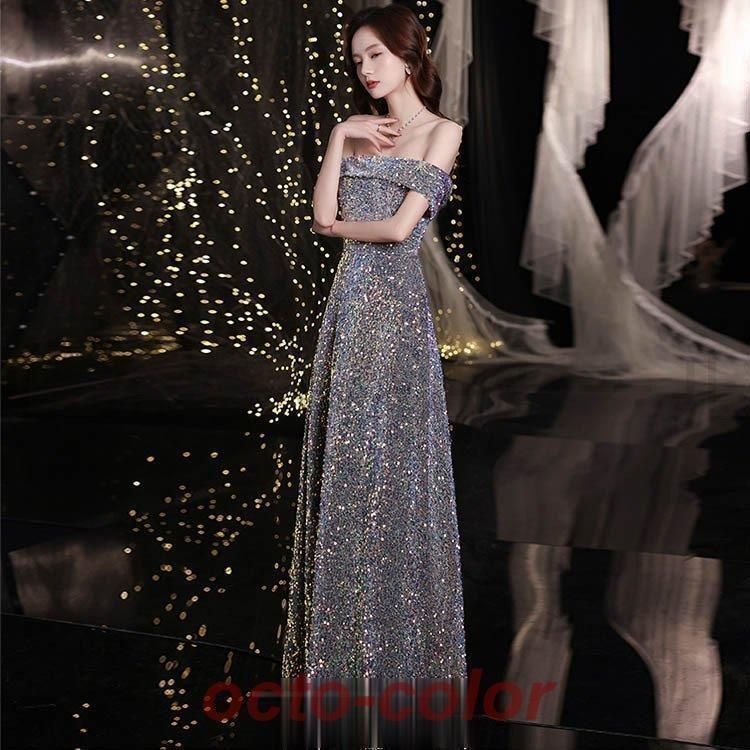 ?♥ イブニングドレス スパンコール フ 半袖 オフショルダー 肩出し キラキラドレス キレイめ オシャレ 感 パーティー CAMPINGPARCCENTRAL_COM